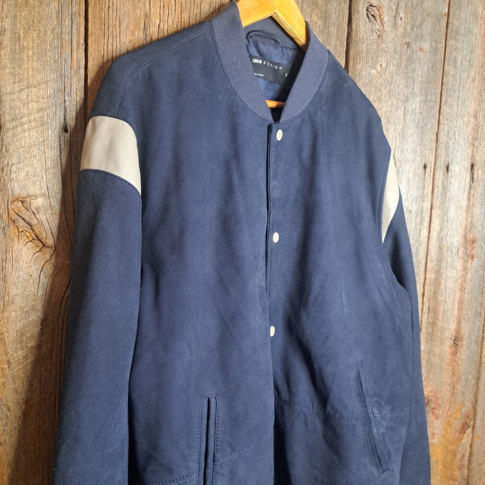 Blockcore Collegiate ASOS Design Oversized Suede Varsity Bomber Jacket Men XXL